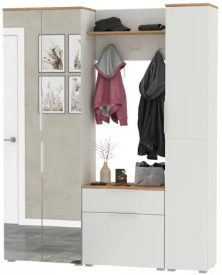 Октава Прихожая 22, цвет белый шагрень/дуб крафт золотой/фасады МДФ белый шагрень, ШхГхВ 161,5х35,4х197,6 см., универсальная сборка