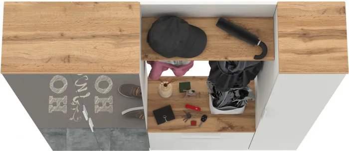 Октава Прихожая 22, цвет белый шагрень/дуб крафт золотой/фасады МДФ белый шагрень, ШхГхВ 161,5х35,4х197,6 см., универсальная сборка