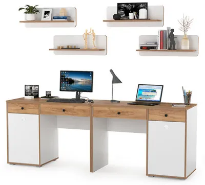 Вуди Компоновка № 02, цвет белый премиум/дуб крафт золотой, ШхГхВ 220х52,7х180 см., универсальная сборка