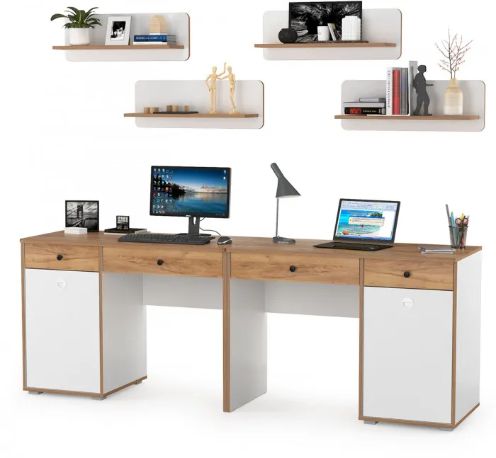 Вуди Компоновка № 02, цвет белый премиум/дуб крафт золотой, ШхГхВ 220х52,7х180 см., универсальная сборка