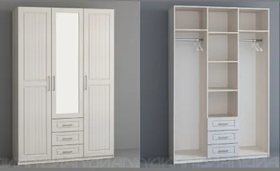 КЭТ-6 Кантри Шкаф 3-х створчатый с ящиками (Бодега белая / Сандал)