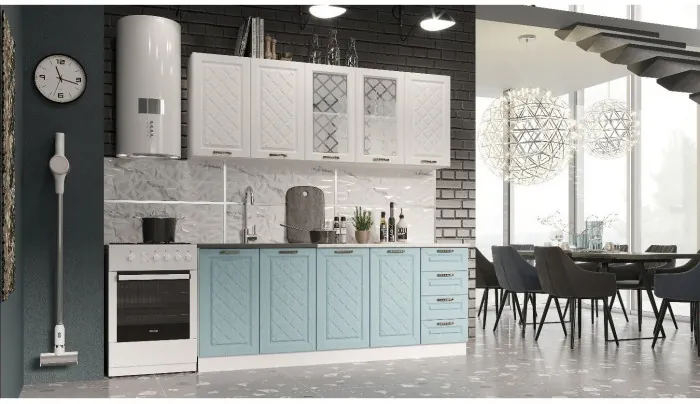 Кухня МДФ Агава 2000, Акация белая/Мята