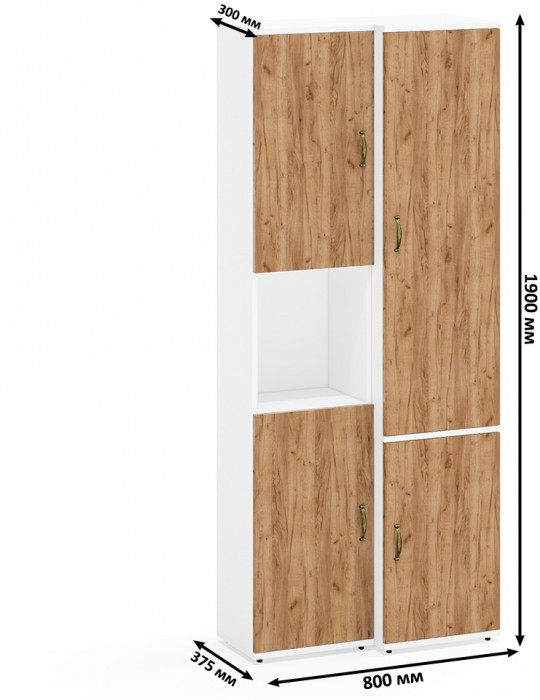 Лидер-8 Модуль Пенал + Пенал МД 22Б, цвет белый шагрень/крафт золото, ШхГхВ 80х37,5х190 см., универсальная сборка