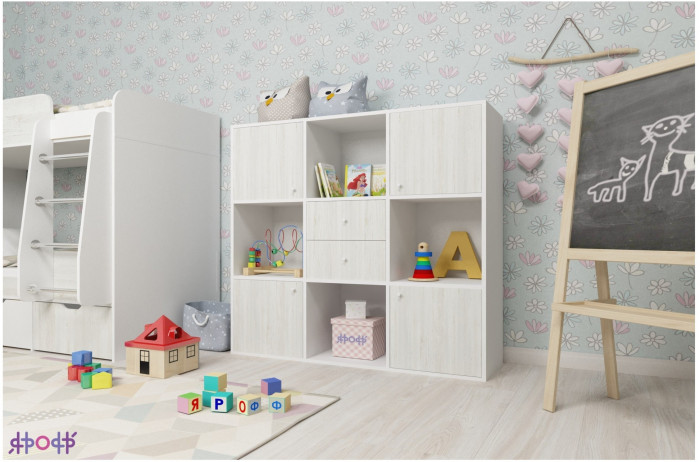 Стеллаж Джери (Белое дерево/Белое дерево)