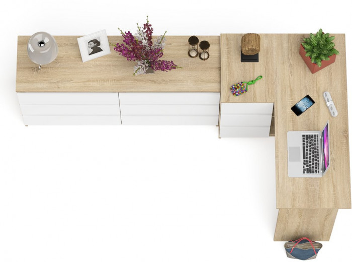 Мори Стол компьютерный МС-16 левый + Комод МК1380.6, цвет дуб сонома/белый, ШхГхВ 262,4х84,9х76,6 см., выдвижные ящики слев, НЕ универсальная сборкаа