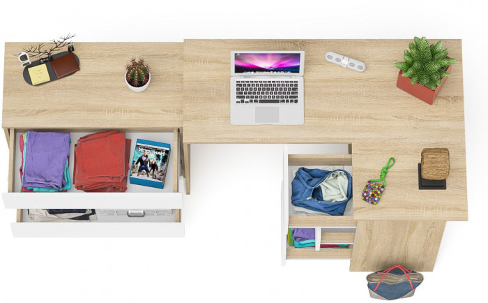 Мори Стол компьютерный МС-16 правый + Комод МК800.1, цвет дуб сонома/белый, ШхГхВ 204,8х84,9х76,6 см., выдвижные ящики справа, НЕ универсальная сборка