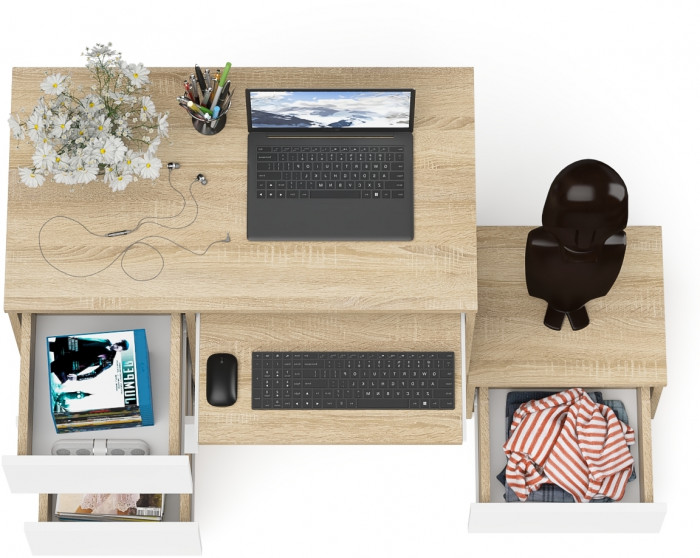 Мори Стол компьютерный МС-6 левый + Тумба ТМП400.1, цвет дуб сонома/белый, ШхГхВ 130,4х50х76,6 см., выдвижные ящики слева, НЕ универсальная сборка