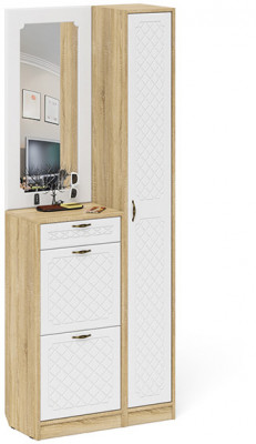 Прихожая П-6 Компоновка № 23, дуб сонома/фасады МДФ белое дерево фрезеровка ромб