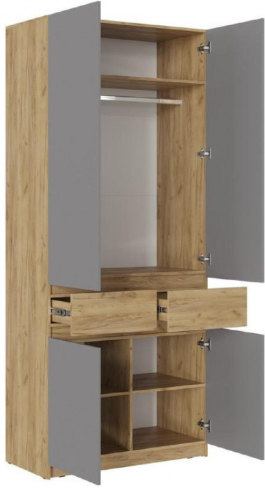 Роджина Шкаф двухстворчатый (Белый глянец, Дуб Крафт Золотой)