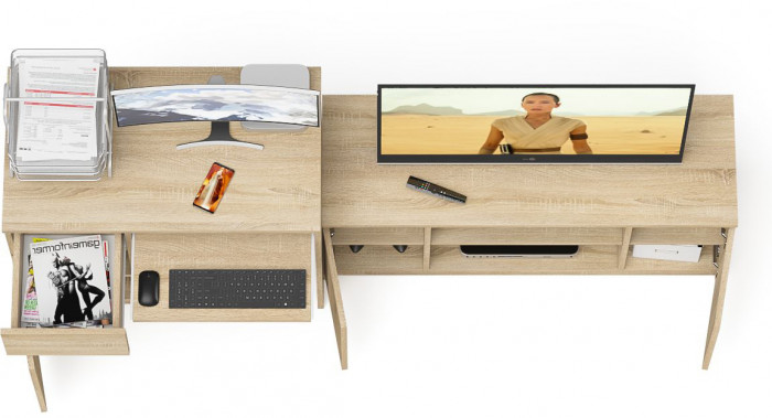 Мори компьютерный стол МС-1 левый + Тумба МТВ1200.1, дуб сонома