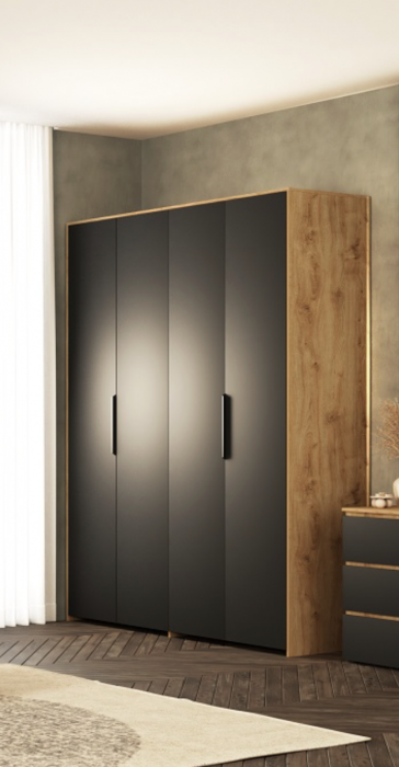 Модульная спальня "Ривьера" - Дуб наварра/Шагрень черная