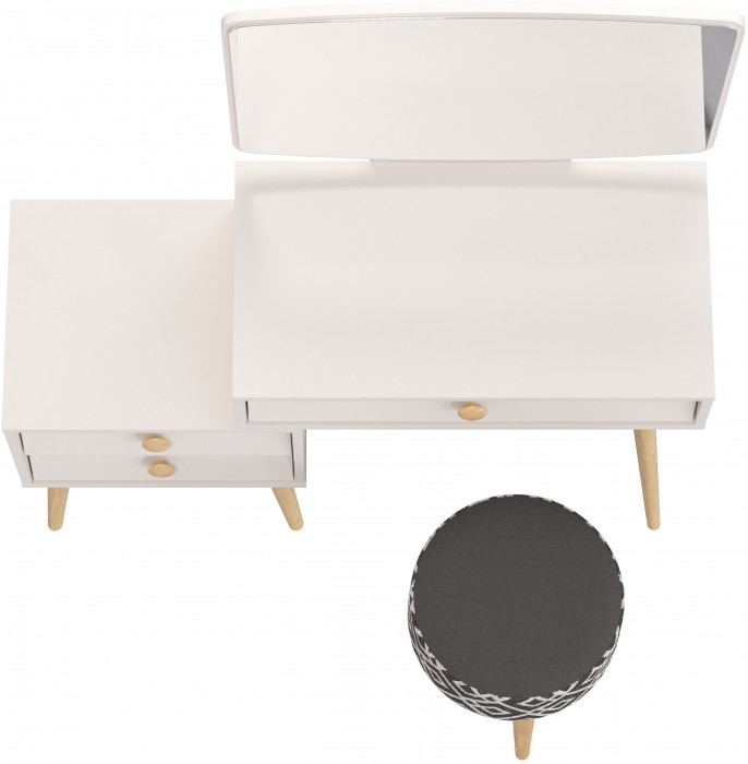 Афина Спальня 4-25901М1к.с. Трюмо + Банкетка 6-5132ТКчёр Юна, цвет кашемир серый/ткань чёрная, ШхГхВ 105х38,6х129 + 33х33х45 см., универс. сб.