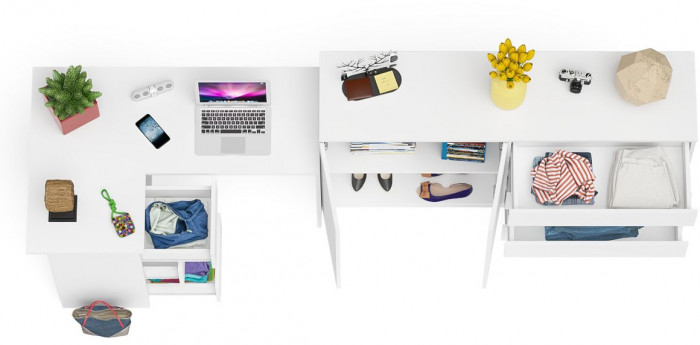 Мори Стол компьютерный МС-16 левый + Комод МК1600.1, цвет белый, ШхГхВ 284,8х84,9х94 см., выдвижные ящики слева, НЕ универсальная сборка