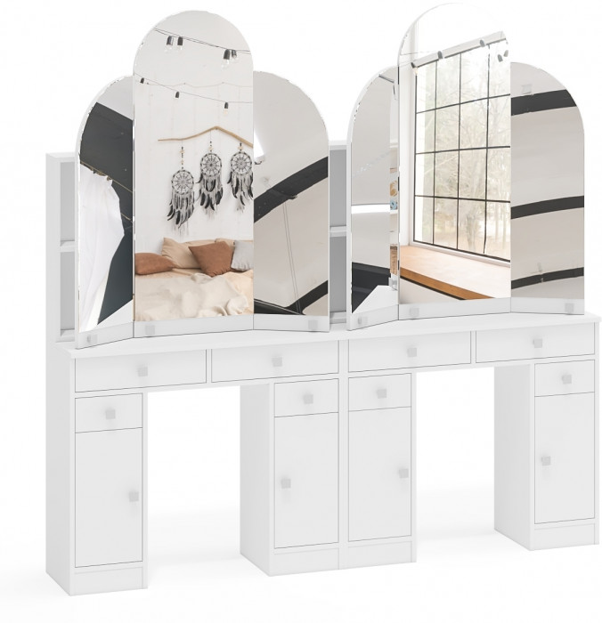 Два туалетных столика Трельяжа МД №2, цвет белый шагрень, ШхГхВ 180х31х178 см. (Трельяж (Туалетный столик № 2))