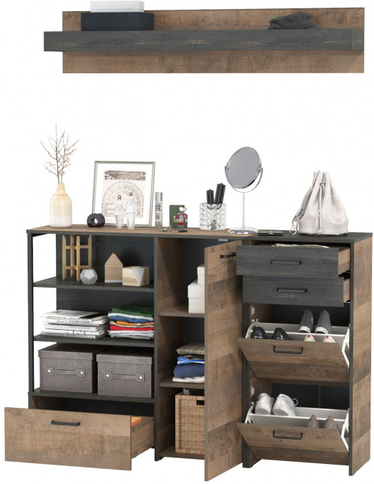 Трувор Прихожая 172, цвет дуб гранж песочный/интра, ШхГхВ 159х37х195 см., универсальная сборка