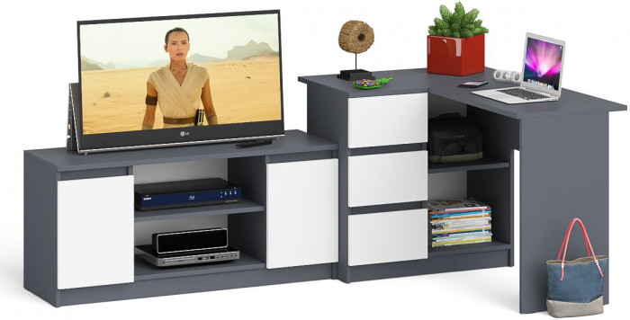 Мори компьютерный стол МС-16 левый + Тумба МТВ1200.1, графит/белый