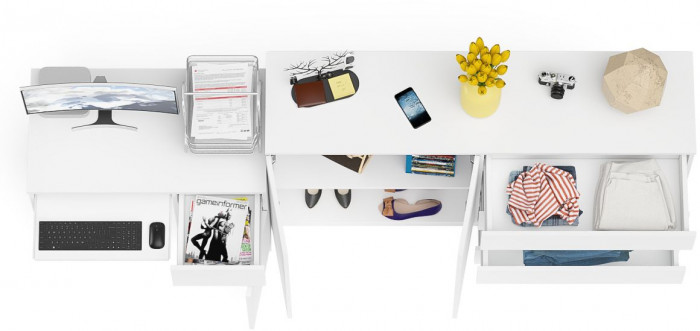 Мори Стол компьютерный МС-1 правый + Комод МК1600.1, цвет белый, ШхГхВ 250,4х50х94 см., выдвижной ящик справа, НЕ универсальная сборка