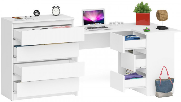 Мори Стол компьютерный МС-16 правый + Комод МК800.4, цвет белый, ШхГхВ 204,8х84,9х94 см., выдвижные ящики справа, НЕ универсальная сборка