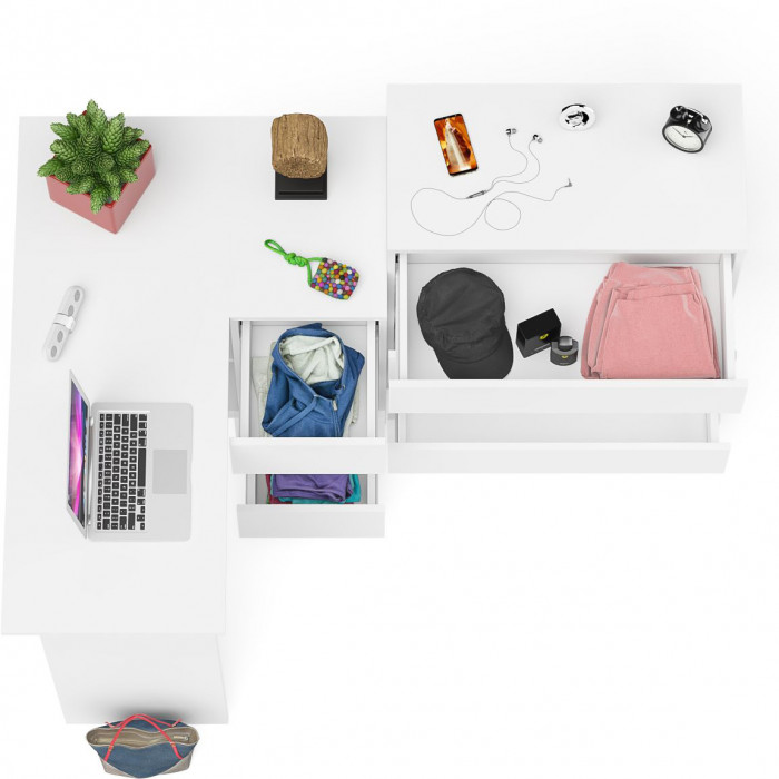 Мори Стол компьютерный МС-16 правый + Комод МК800.4, цвет белый, ШхГхВ 204,8х84,9х94 см., выдвижные ящики справа, НЕ универсальная сборка