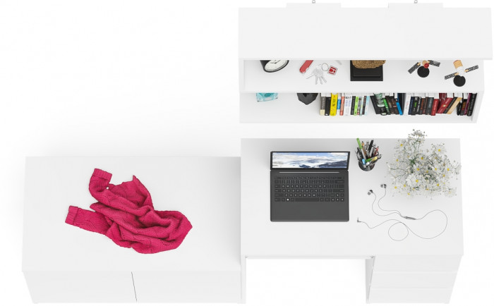 Мори Стол компьютерный МС-6 правый + Тумба МА900.1 + Полка 900, цвет белый, ШхГхВ 180,4х50,4х209,6 см., НЕ универсальная сборка