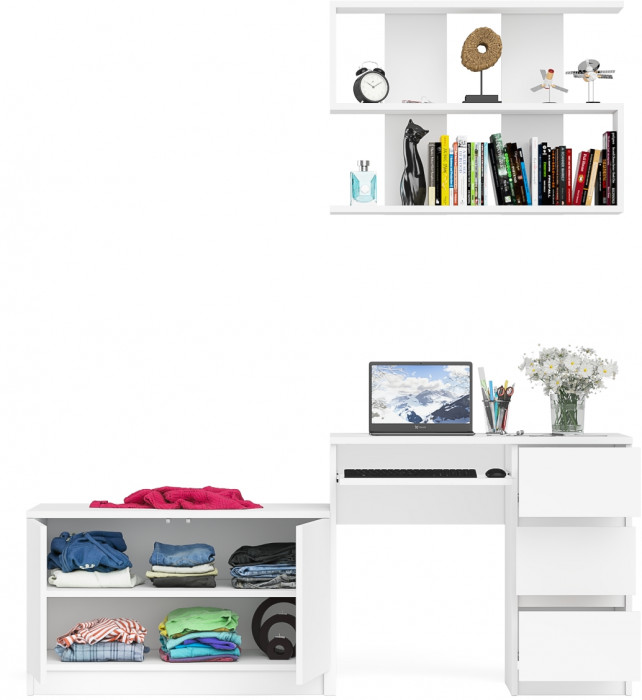 Мори Стол компьютерный МС-6 правый + Тумба МА900.1 + Полка 900, цвет белый, ШхГхВ 180,4х50,4х209,6 см., НЕ универсальная сборка