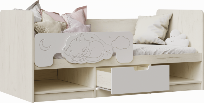 Юниор-4 Кровать 80х160 (Крафт белый, Шарли белый)