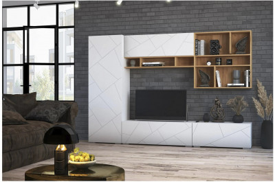 Модульная гостиная Гранж, композиция 2 (Белый (Шагрень)/Крафт золотой / Белый софт)