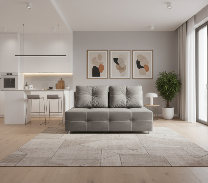 Диван-аккордеон Марс мини, сп.м. 120х200, велюр серый