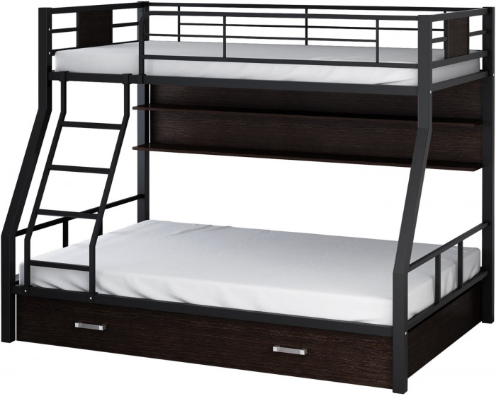 Двухъярусная кровать Гранада-1ПЯ, черная (Дуб Айленд, Коричневый)
