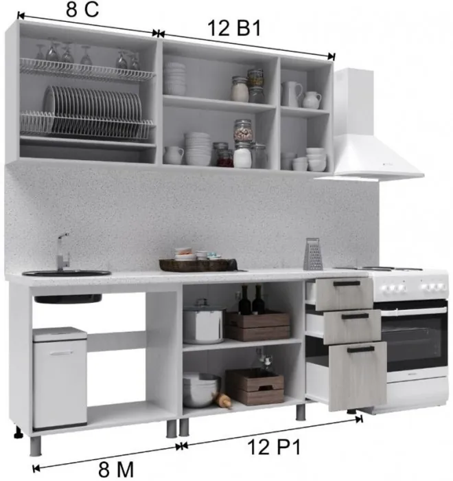 Кухонный гарнитур Бомбей 2,0м Сандал белый/Сандал серый