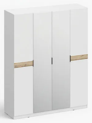 Шкаф 4-х створчатый с зеркалом ШК-4106, Белый/Профиль МДФ Дуб вотан