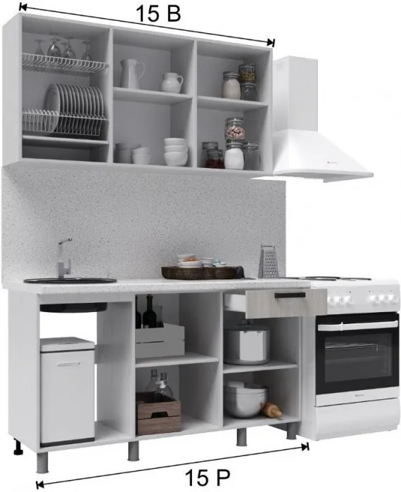 Кухонный гарнитур Марбл 1,5м Мрамор лайт/Мрамор дарк