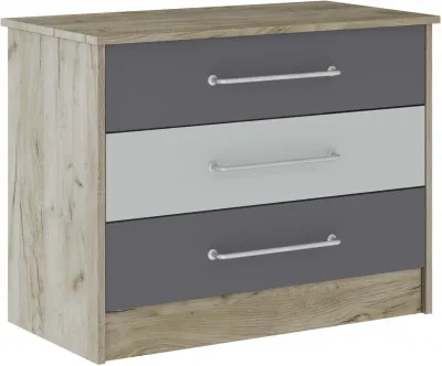 Комод 3 ящика Колибри-Лофт, Дуб крафт серый/Графит серый