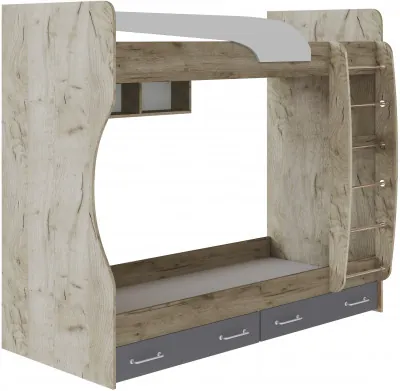 Кровать двухъярусная Колибри-Лофт, Дуб крафт серый/Графит серый