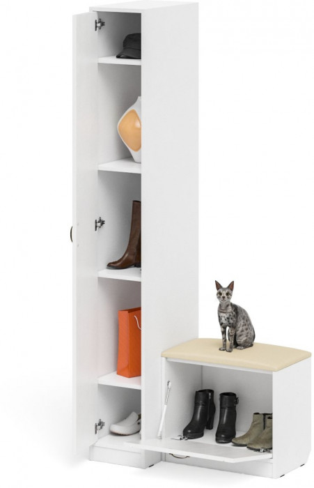 Прихожая П-6 Компоновка № 39, цвет белая шагрень/фасады МДФ белое дерево фрезеровка прованс, ШхГхВ 90х50х210 см., универсальная сборка