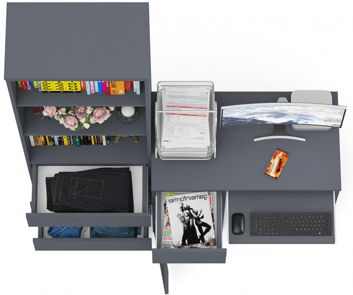 Мори компьютерный стол МС-1 левый + Стеллаж МСТ600.3, графит