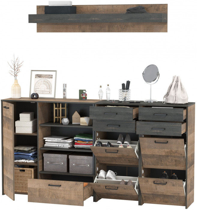 Трувор Прихожая 173, цвет дуб гранж песочный/интра, ШхГхВ 209х37х195 см., универсальная сборка