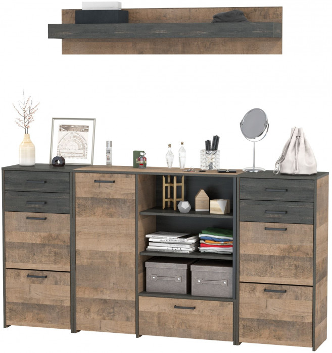 Трувор Прихожая 173, цвет дуб гранж песочный/интра, ШхГхВ 209х37х195 см., универсальная сборка