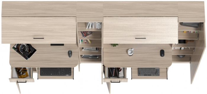 Два стола рабочих 6-0603ТМяс.св Альфа, цвет ясень шимо светлый, ШхГхВ 274х61х181 см., универсальная сборка