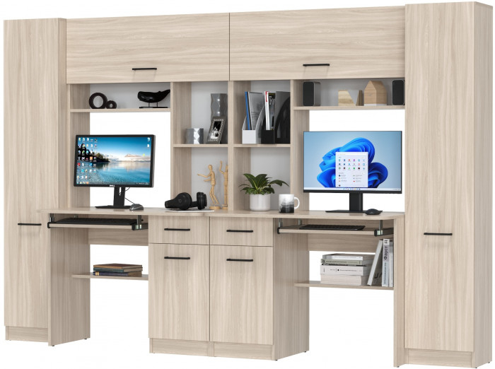 Два стола рабочих 6-0603ТМяс.св Альфа, цвет ясень шимо светлый, ШхГхВ 274х61х181 см., универсальная сборка