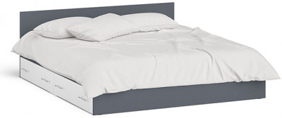 Мори Кровать с ящиками 1800, цвет графит/белый, ШхГхВ 183,5х203,5х70 см., сп.м. 1800х2000 мм., без матраса, основание есть