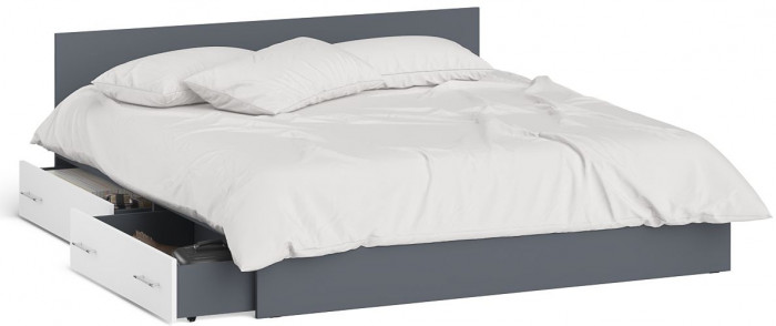 Мори Кровать с ящиками 1800, цвет графит/белый, ШхГхВ 183,5х203,5х70 см., сп.м. 1800х2000 мм., без матраса, основание есть