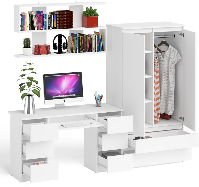 Мори компьютерный стол МС-2 + Шкаф МШ900.1 + Полка 1200, белый