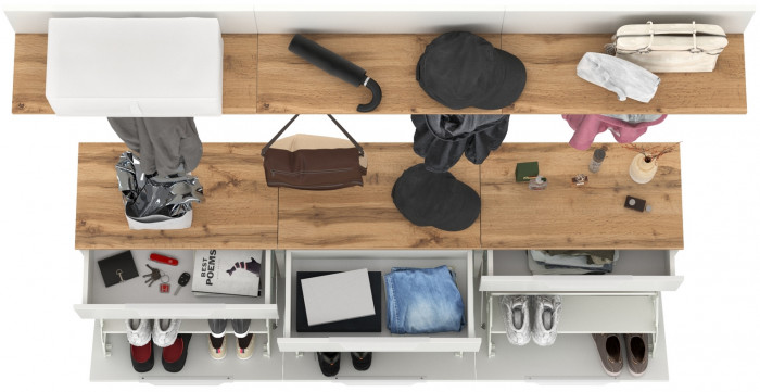 Октава Прихожая 08, цвет белый шагрень/дуб крафт золотой/фасады МДФ белый шагрень, ШхГхВ 194,7х35,4х197 см.