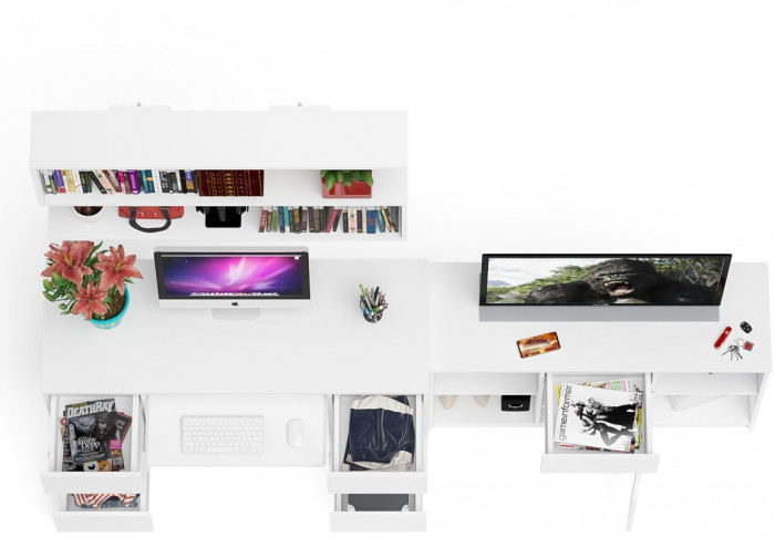 Мори компьютерный стол МС-2 + Тумба МТВ1204.1 + Полка 1200, белый