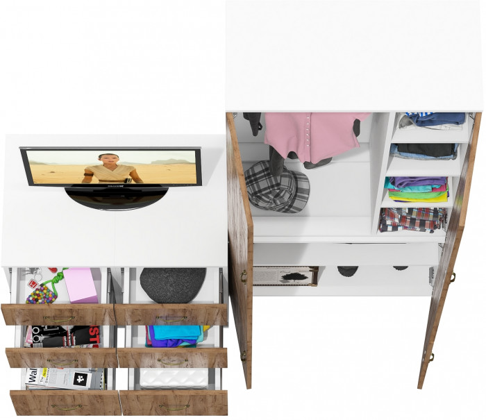 Лидер-8 Шкаф МД 20Б + Тумба МД 3.16 + Тумба МД 3.16, цвет белый шагрень/крафт золото, ШхГхВ 160х50х190 см., НЕ универсальная сборка