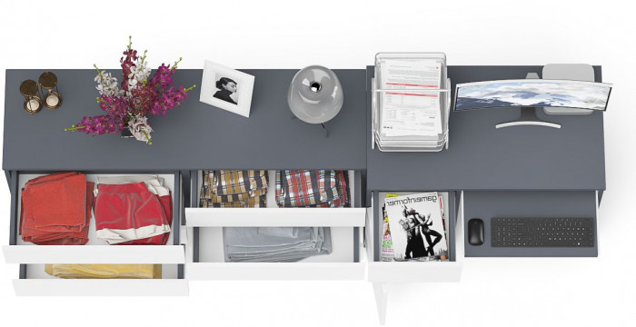 Мори Стол компьютерный МС-1 левый + Комод МК1380.6, цвет графит/белый, ШхГхВ 228х50х76,6 см., выдвижной ящик слева, НЕ универсальная сборка