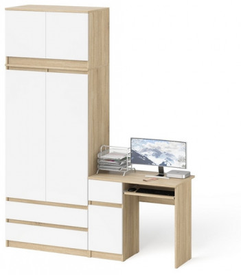 Мори Стол компьютерный МС-1 левый + Шкаф МШ900.1 + Антресоль МА900.1, цвет дуб сонома/белый, ШхГхВ 180,4х50,4х234,2 см., выдвиж. ящ. слева, НЕ ун. сб.