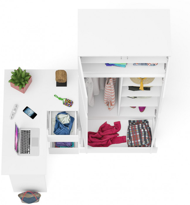 Мори компьютерный стол МС-16 правый + Шкаф МШ900.1 + Антресоль МА900.1, белый