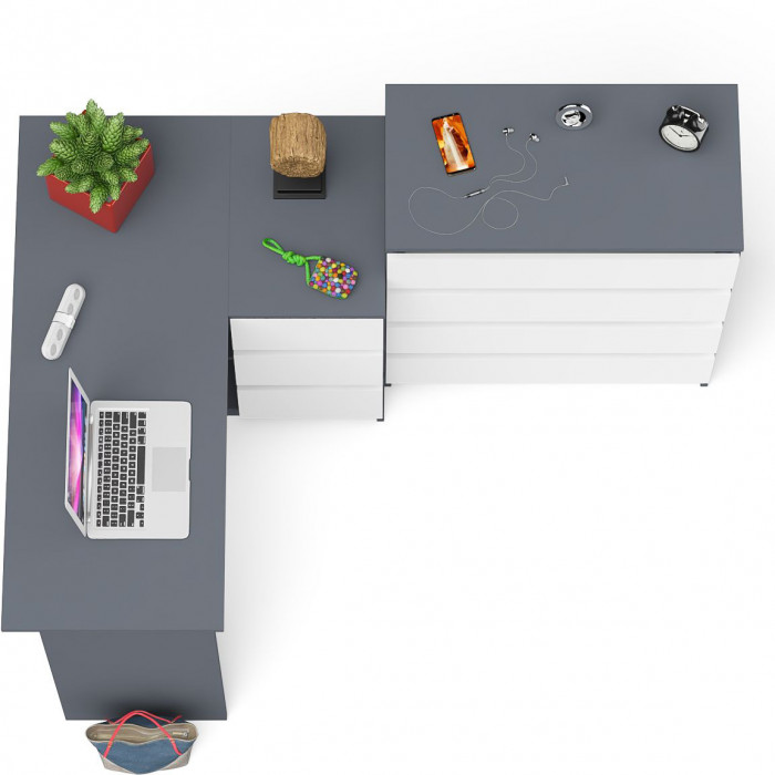 Мори Стол компьютерный МС-16 правый + Комод МК800.4, цвет графит/белый, ШхГхВ 204,8х84,9х94 см., выдвижные ящики справа, НЕ универсальная сборка